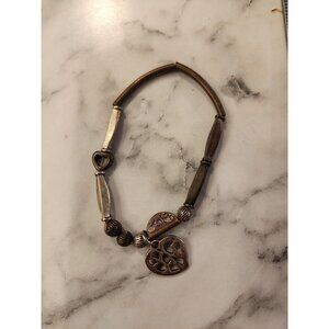 Bronze-Tone Heart & Bead Stretch Bracelet For Women